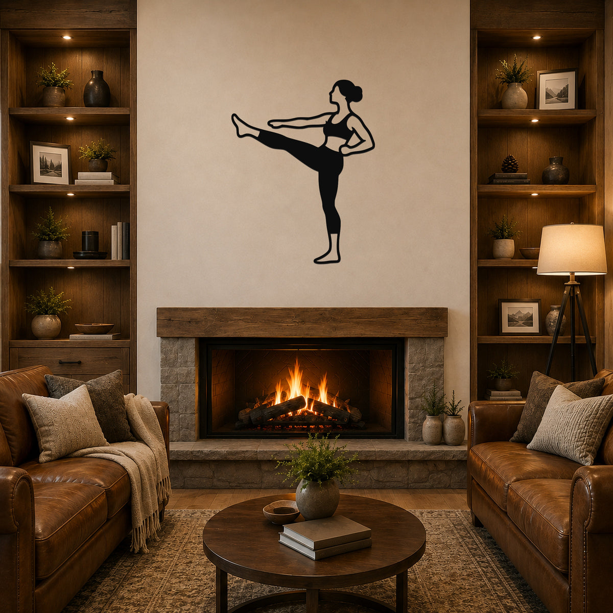 Female Karate Front Kick waterproof steel metal wall art, mockup 1