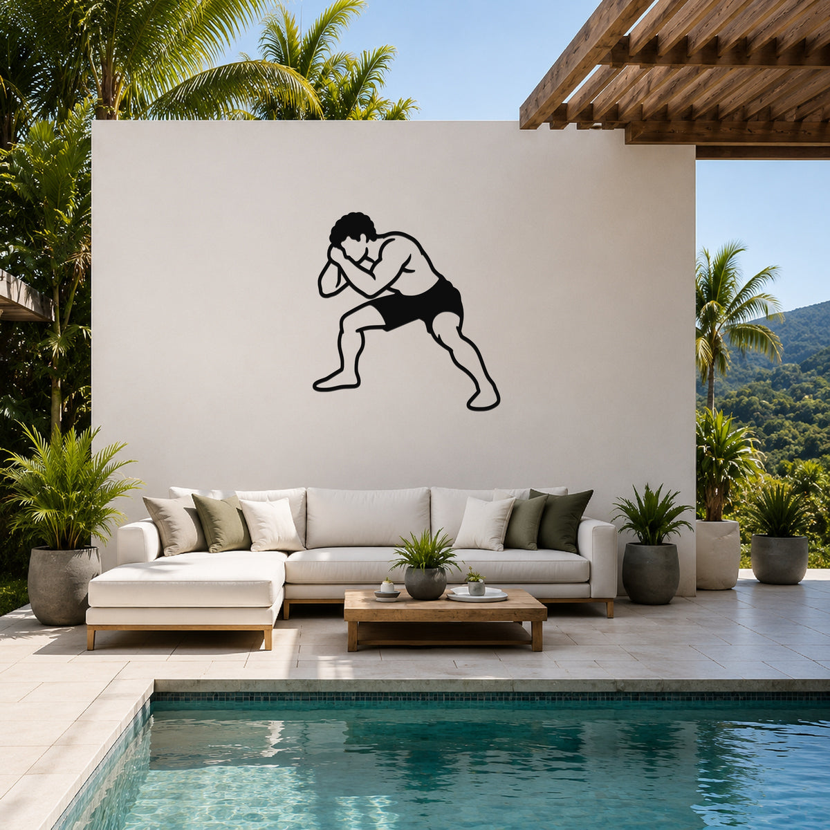 Male Wrestling Front Headlock Hold waterproof steel metal wall art, mockup 1
