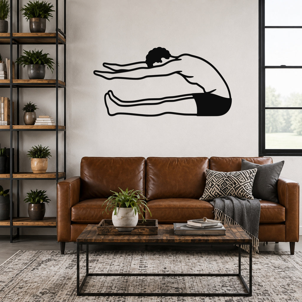 Male Classical Pilates Roll Up waterproof steel metal wall art, mockup 1