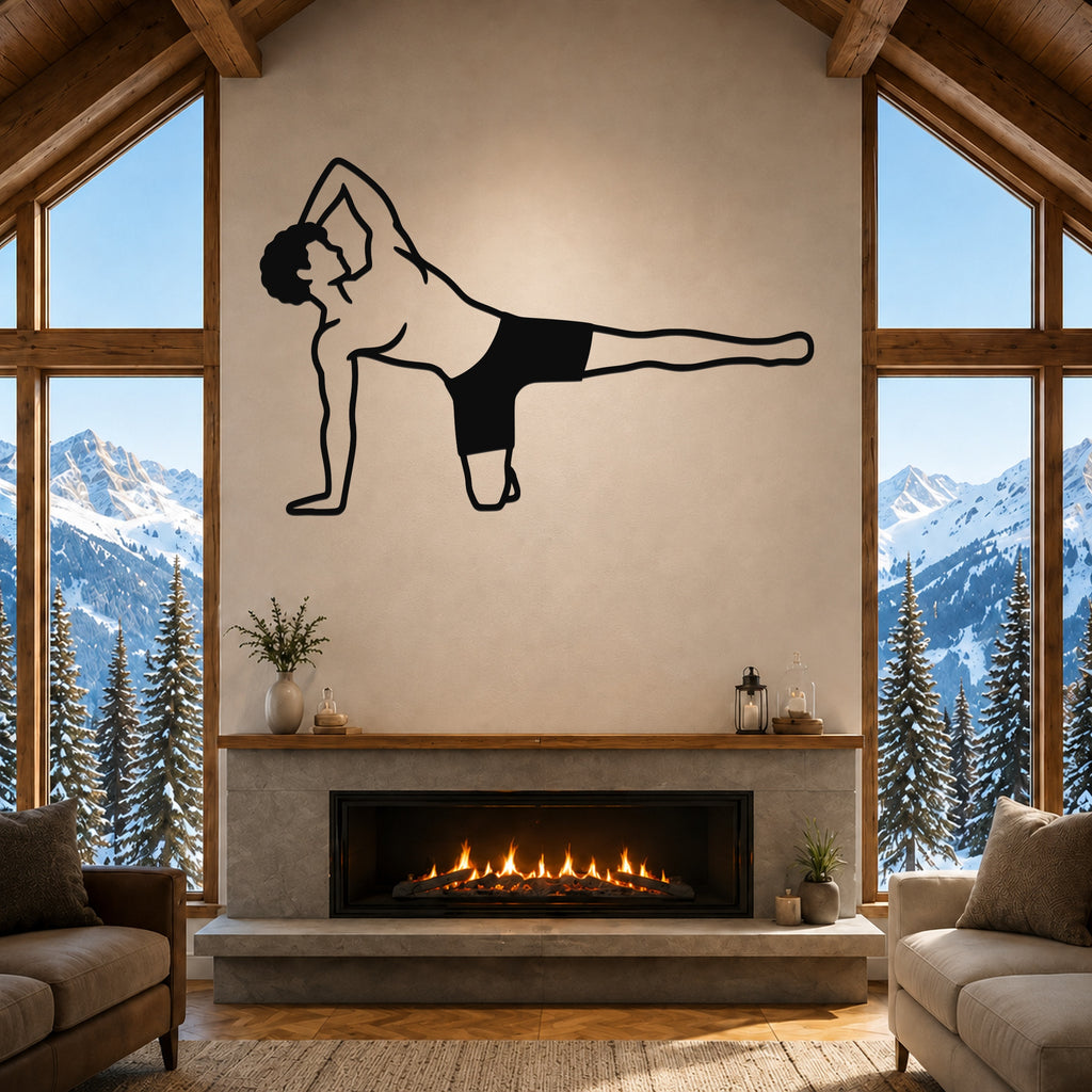 Male Classical Pilates Side Kick Kneeling waterproof steel metal wall art, mockup 1