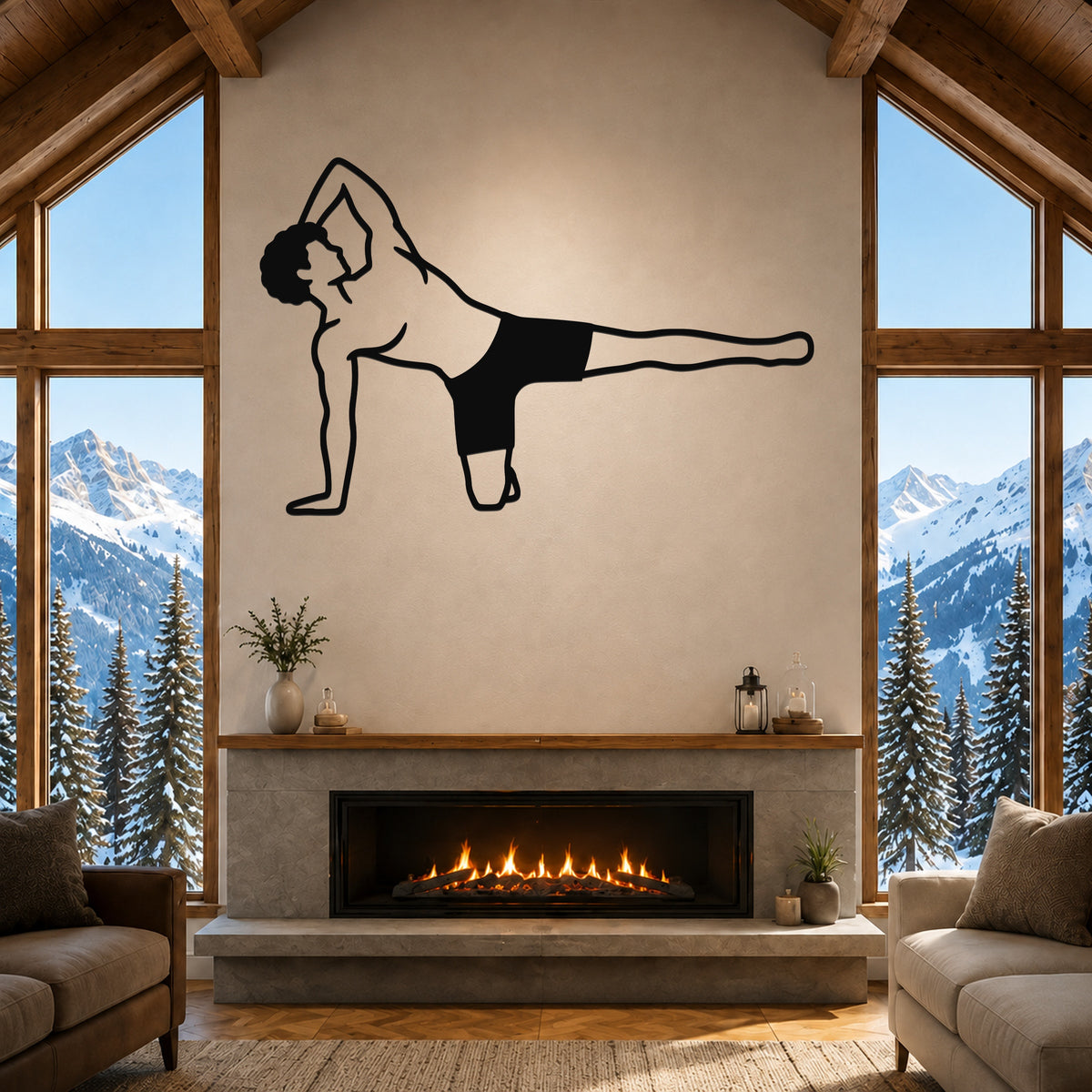 Male Classical Pilates Side Kick Kneeling waterproof steel metal wall art, mockup 1