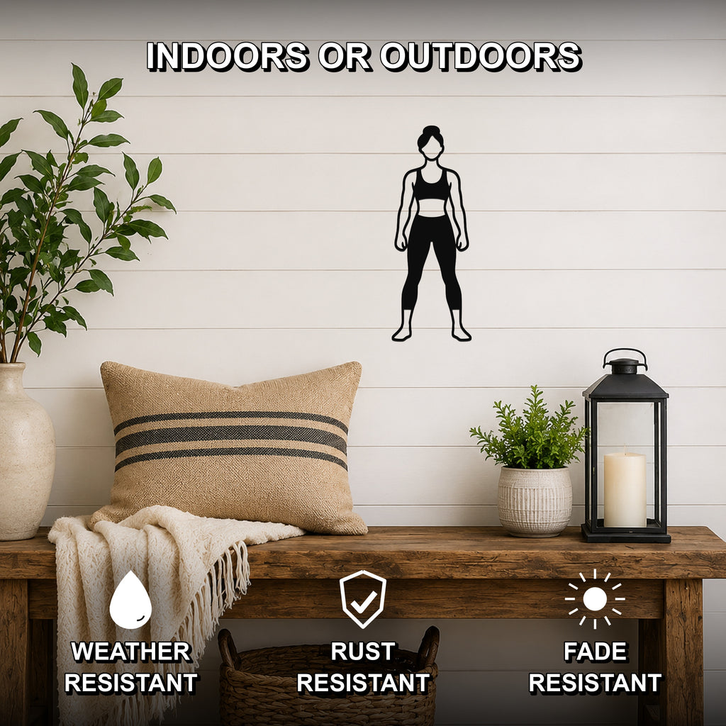 Female Karate Ready Stance Hold waterproof steel metal wall art, mockup 2