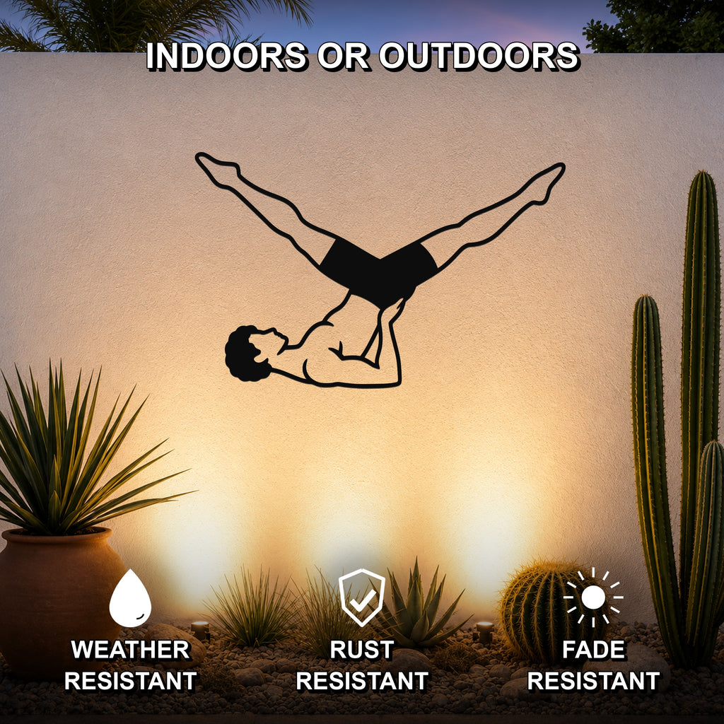 Male Classical Pilates Scissors waterproof steel metal wall art, mockup 2