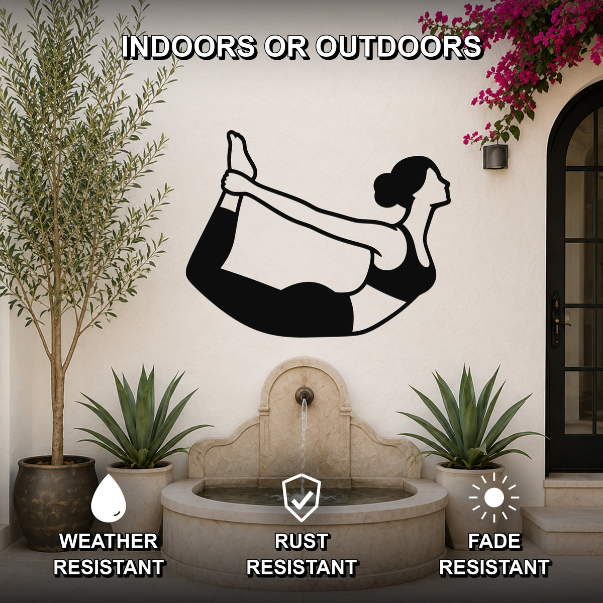 Female Classical Pilates Rocking waterproof steel metal wall art, mockup 2