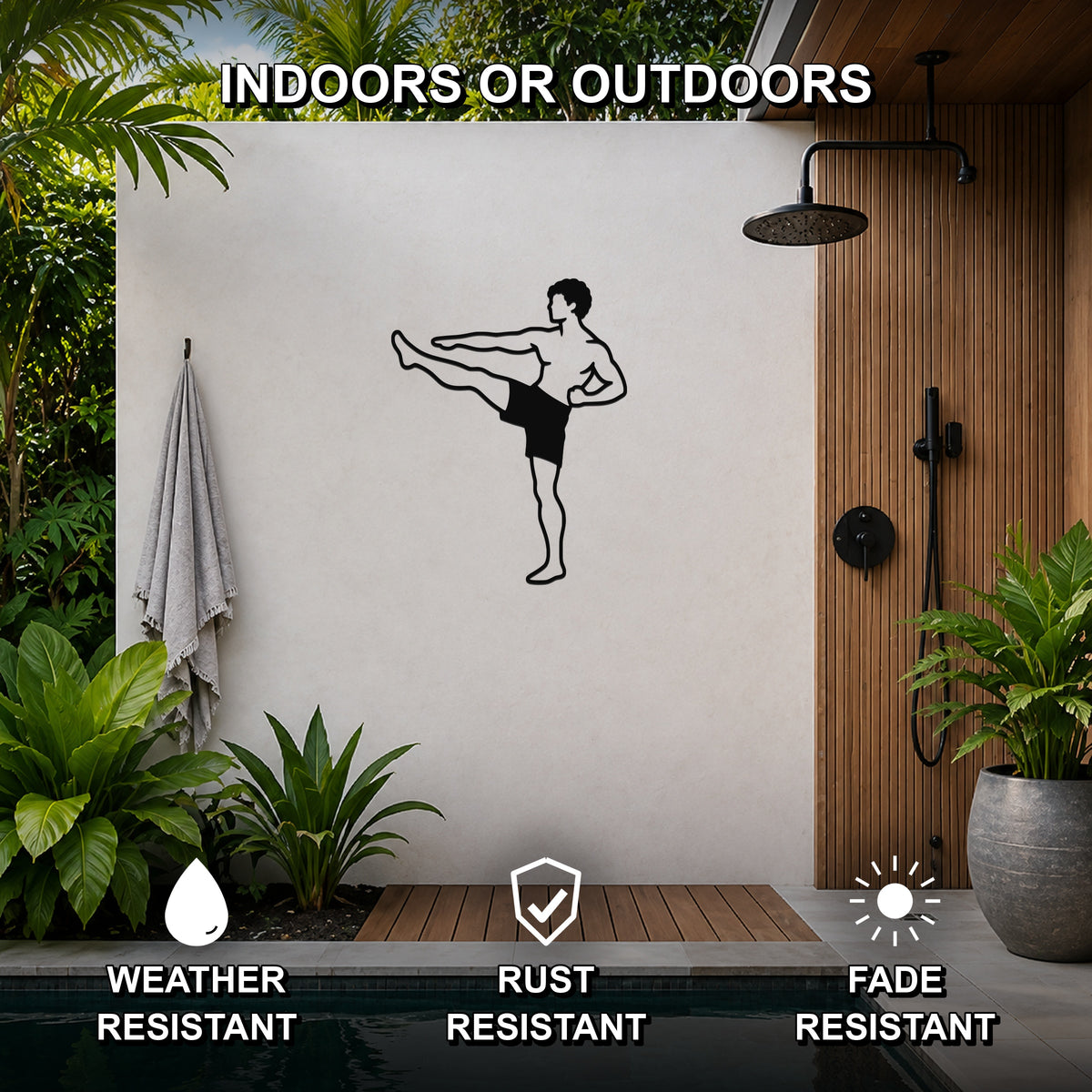 Male Karate Front Kick waterproof steel metal wall art, mockup 2