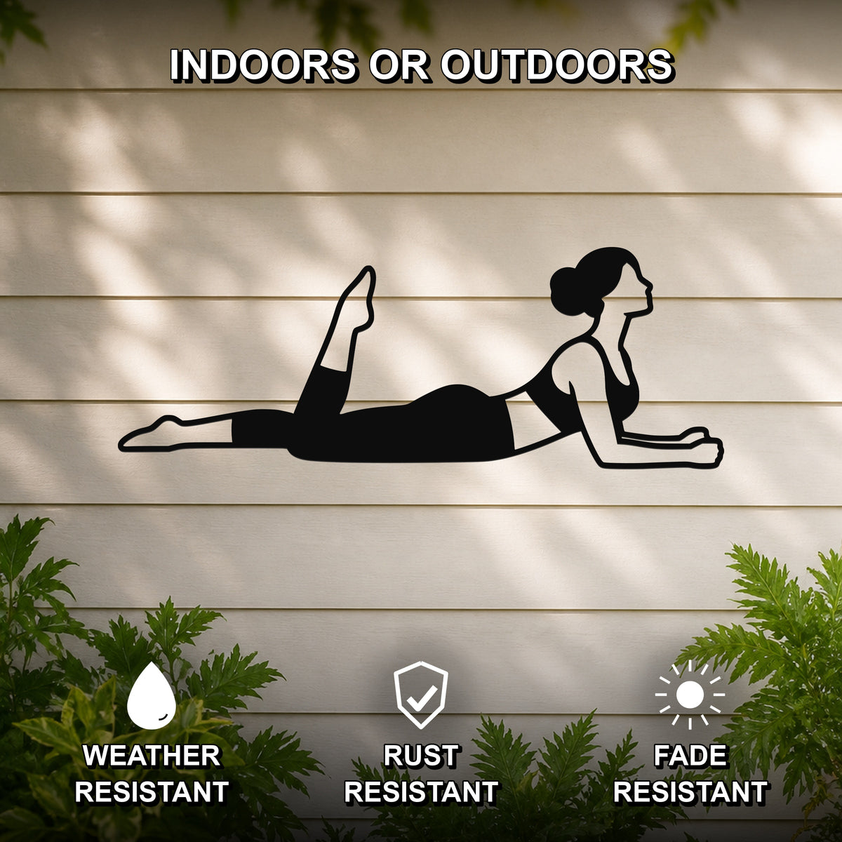 Female Classical Pilates One Leg Kick waterproof steel metal wall art, mockup 2