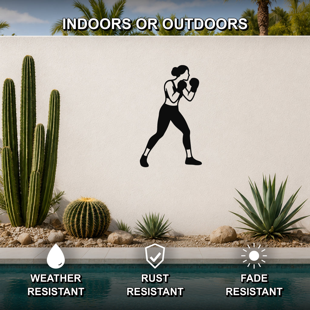 Female Boxing LEAD HOOK waterproof steel metal wall art, mockup 2