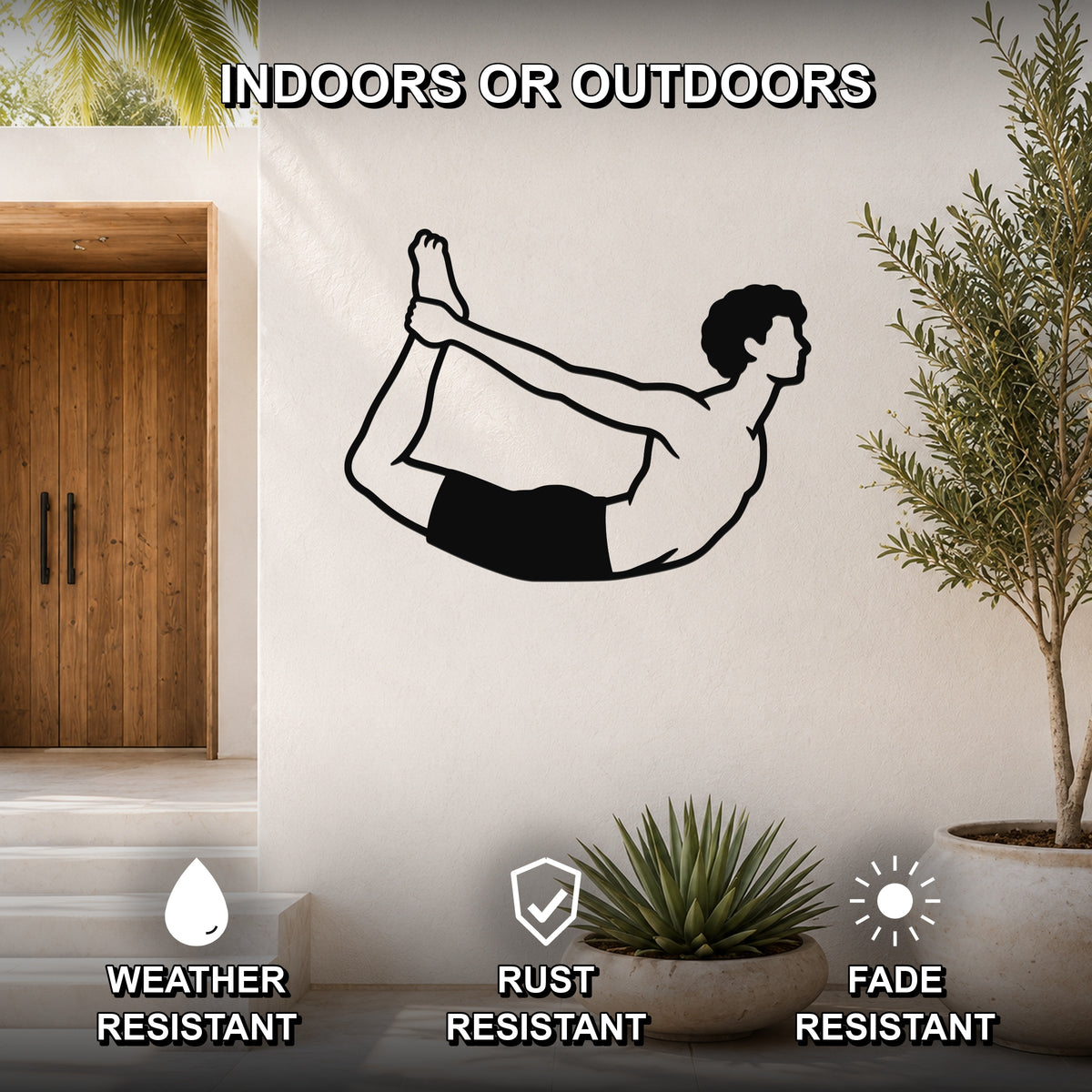 Male Classical Pilates Rocking waterproof steel metal wall art, mockup 2