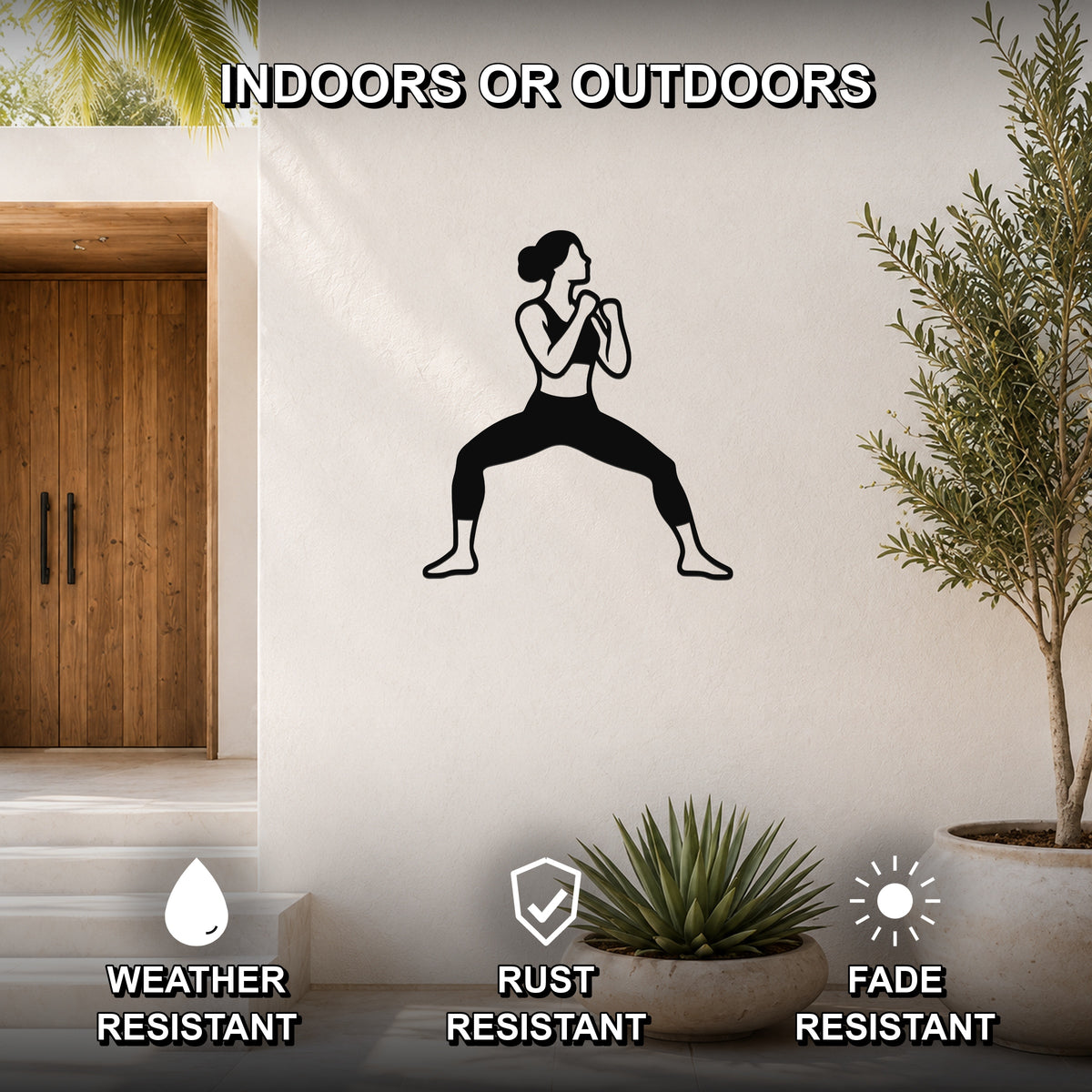 Female Karate Horse Stance Guard waterproof steel metal wall art, mockup 2