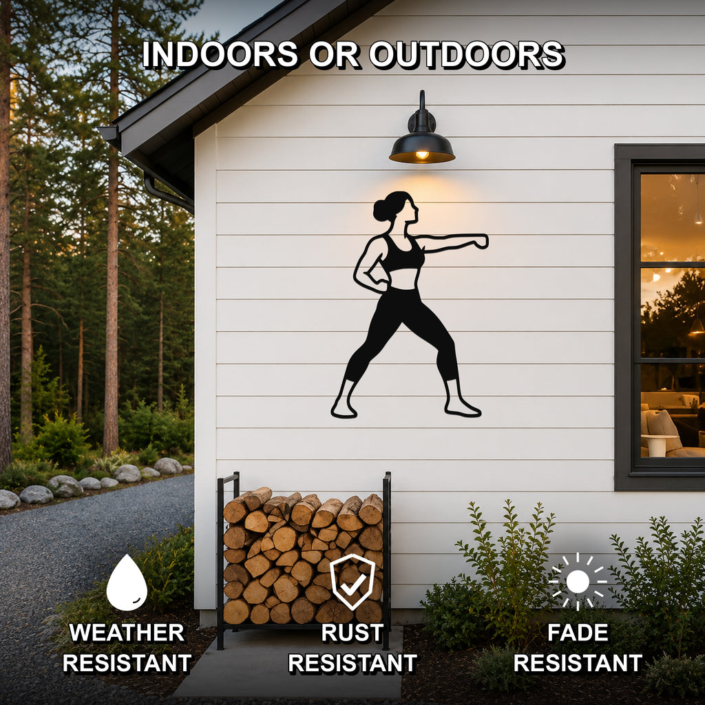 Female Karate Front Punch waterproof steel metal wall art, mockup 2