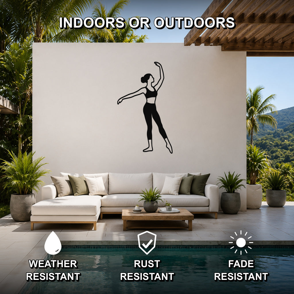 Female Ballet Écarté devant waterproof steel metal wall art, mockup 2