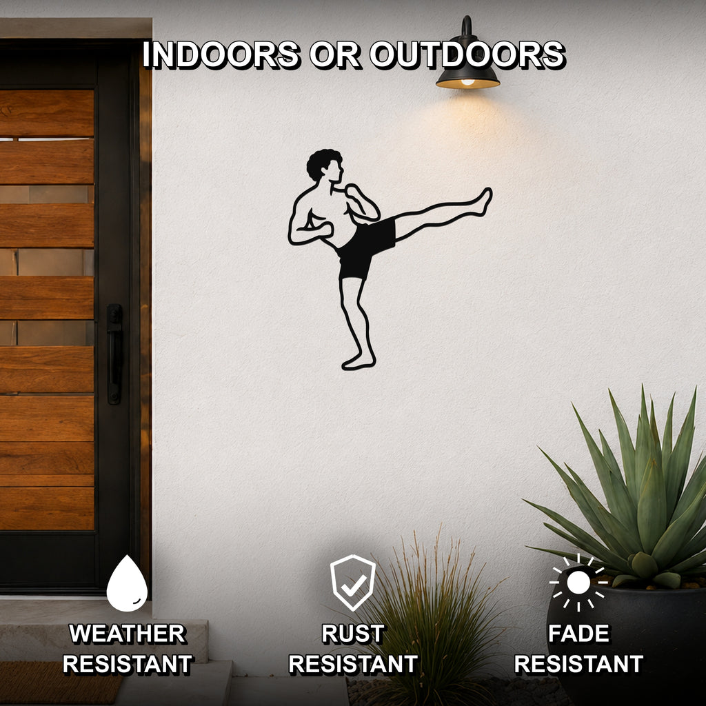 Male Karate Roundhouse Kick waterproof steel metal wall art, mockup 2