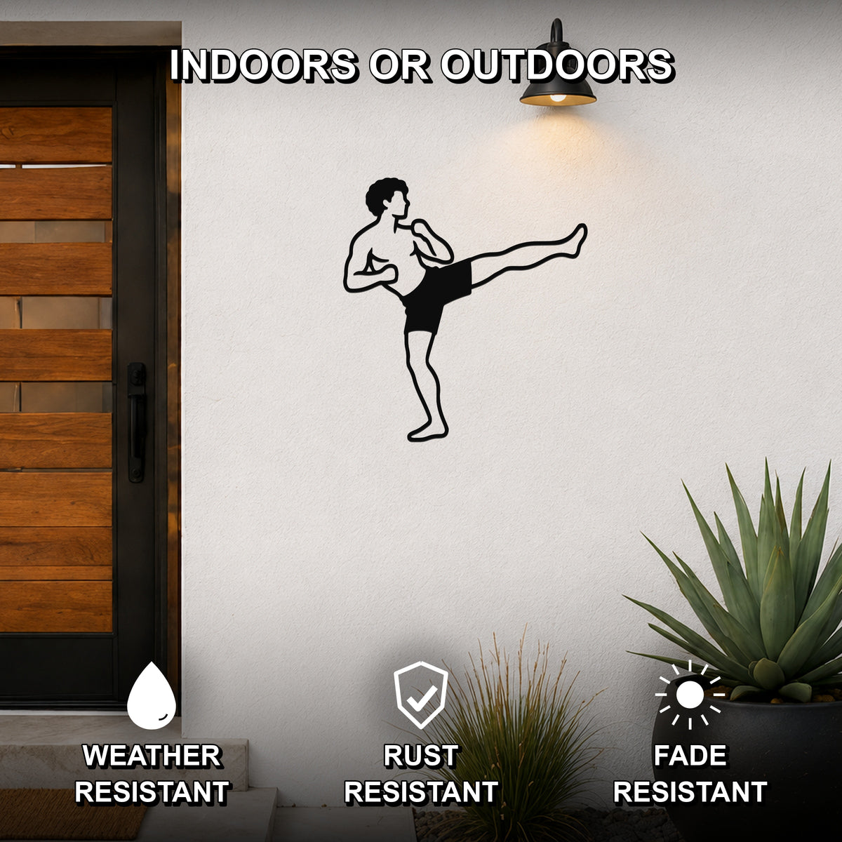 Male Karate Roundhouse Kick waterproof steel metal wall art, mockup 2