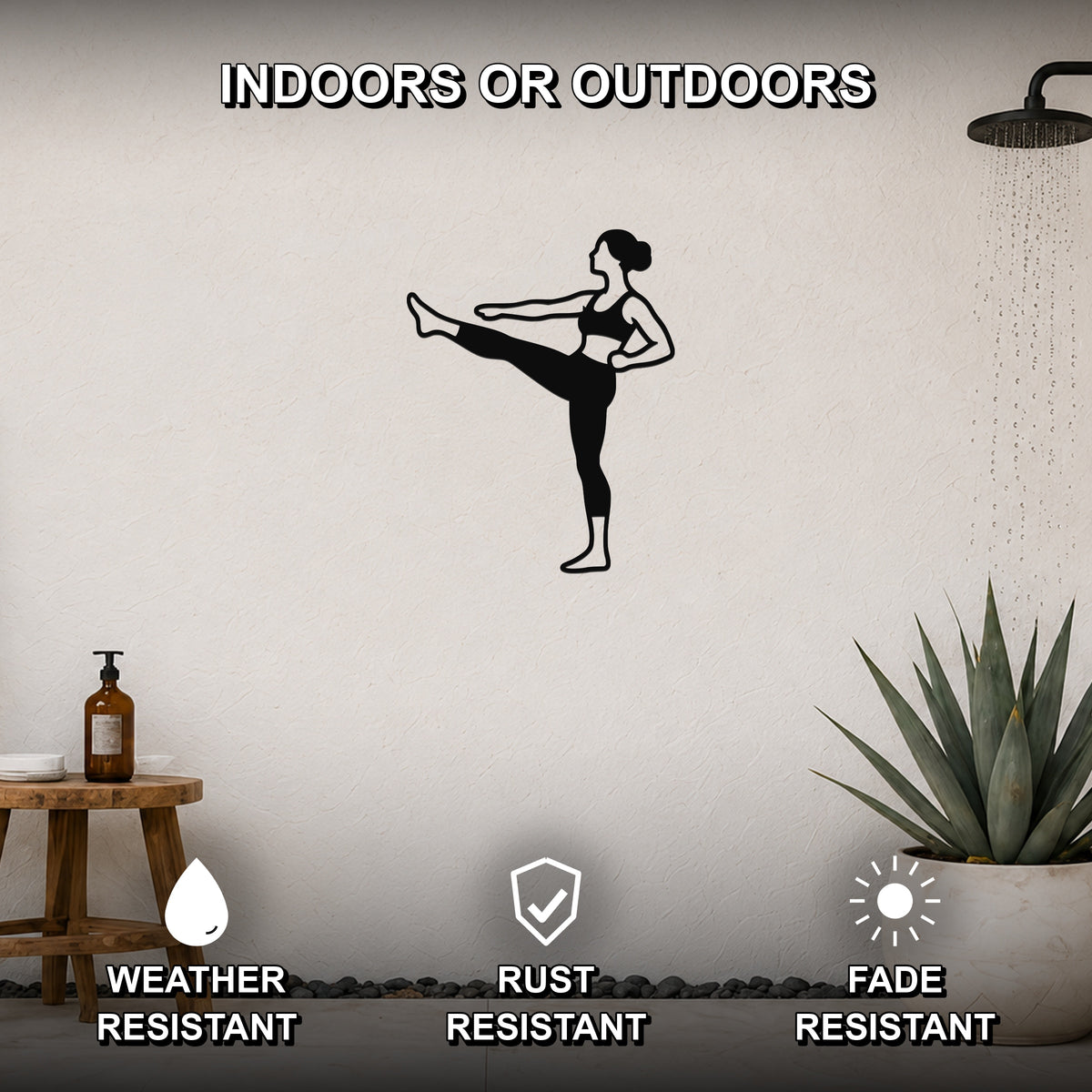 Female Karate Front Kick waterproof steel metal wall art, mockup 2