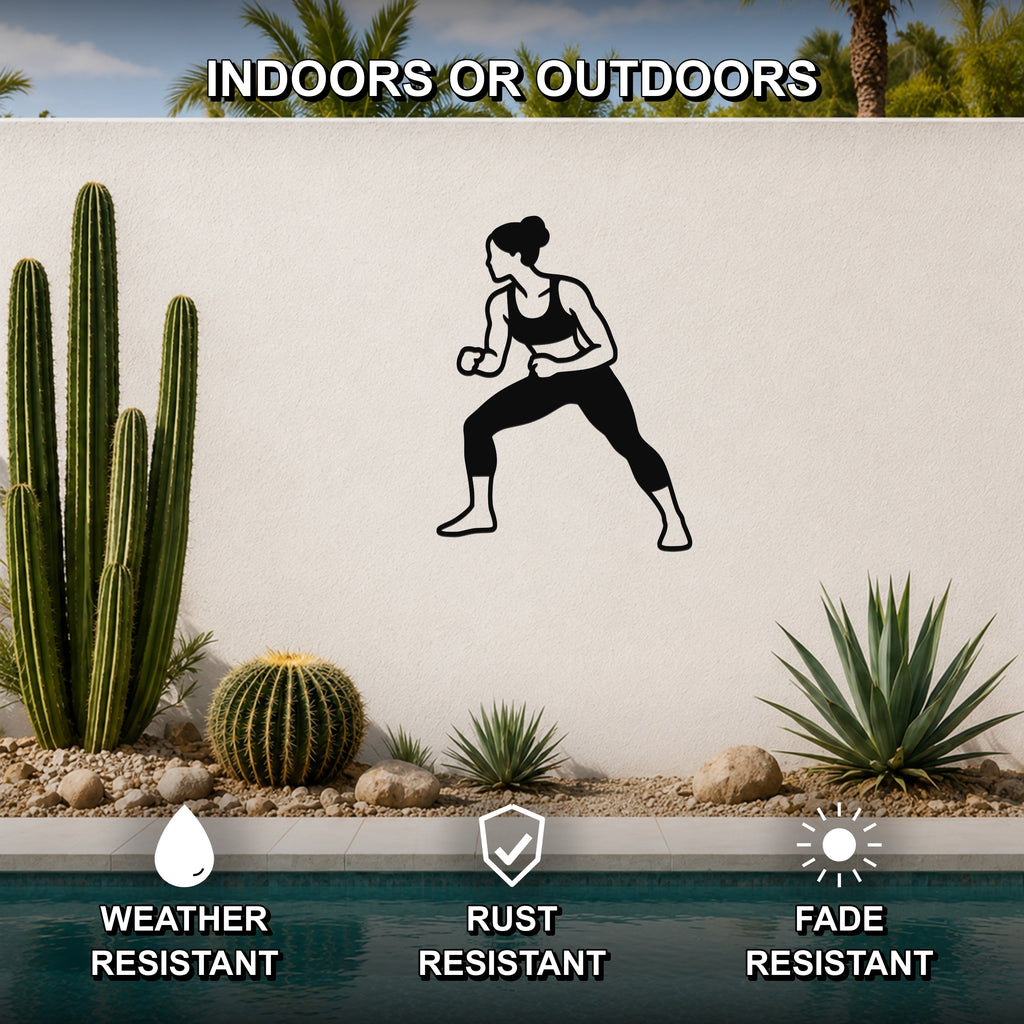 Female Wrestling Stance Hold waterproof steel metal wall art, mockup 2