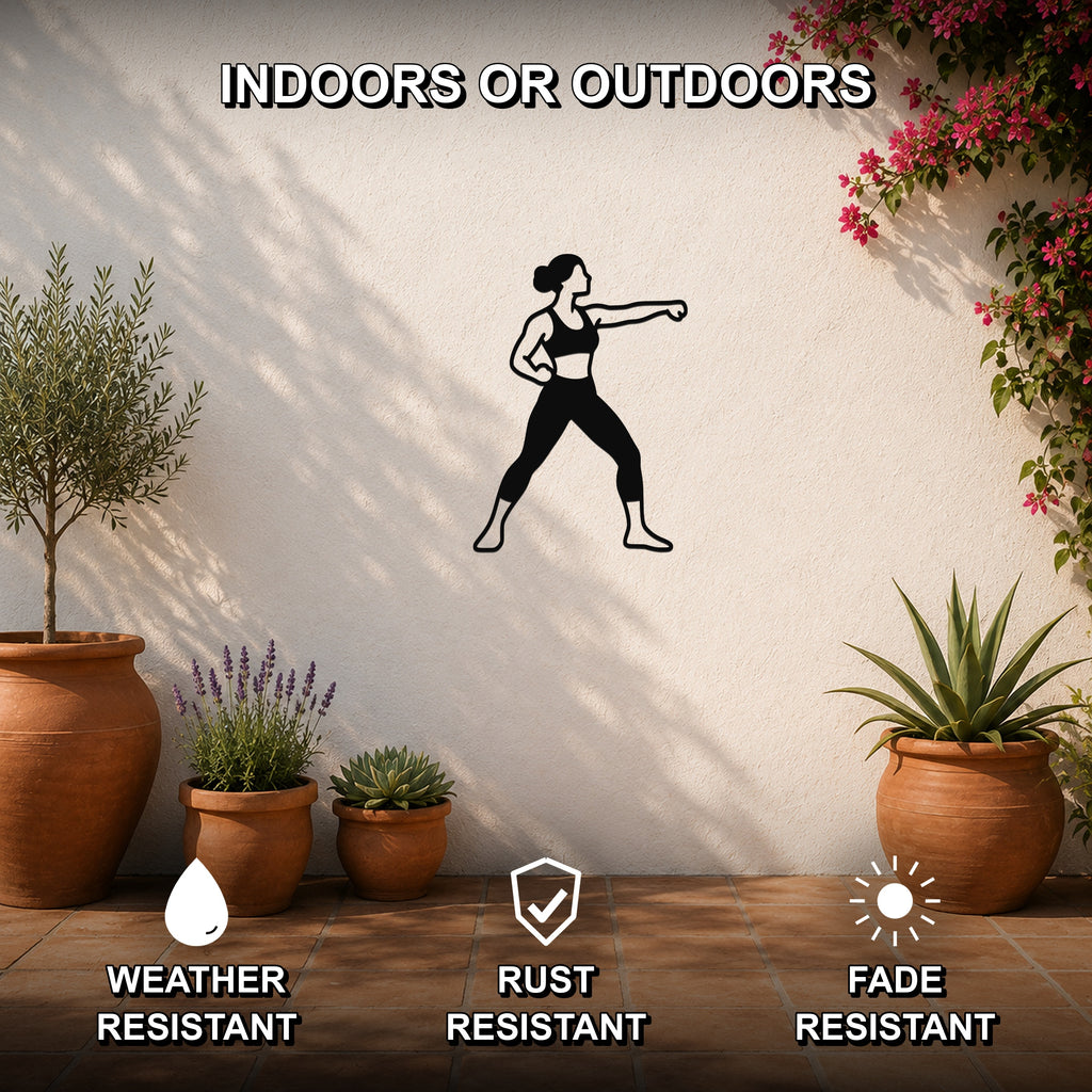 Female Karate Double Punch waterproof steel metal wall art, mockup 2