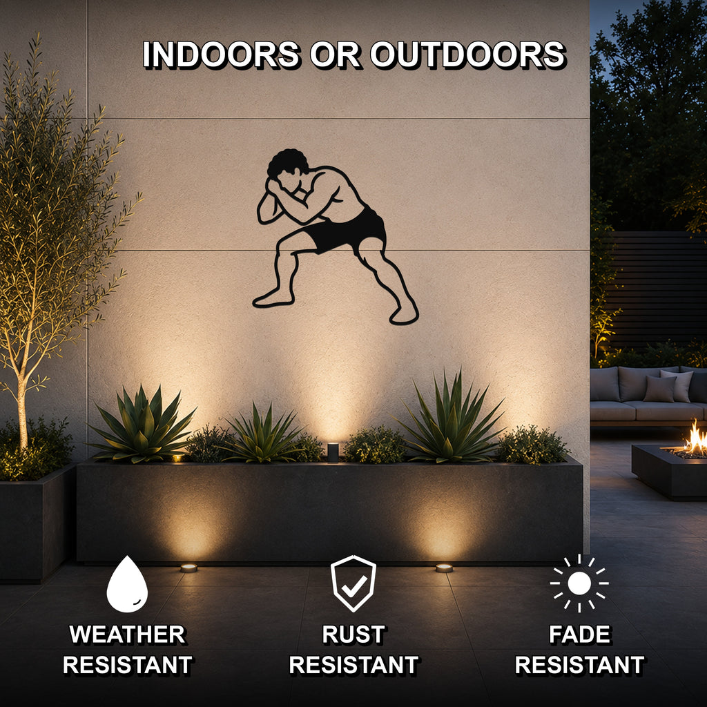Male Wrestling Front Headlock Hold waterproof steel metal wall art, mockup 2
