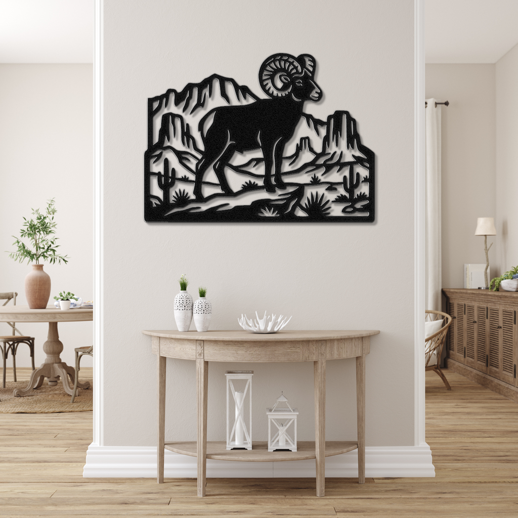 Bighorn Sheep Metal Wall Art: Southwestern Silhouette, Weatherproof Steel | Rustic Ranch Decor, Indoor Outdoor | Bold Organic Design