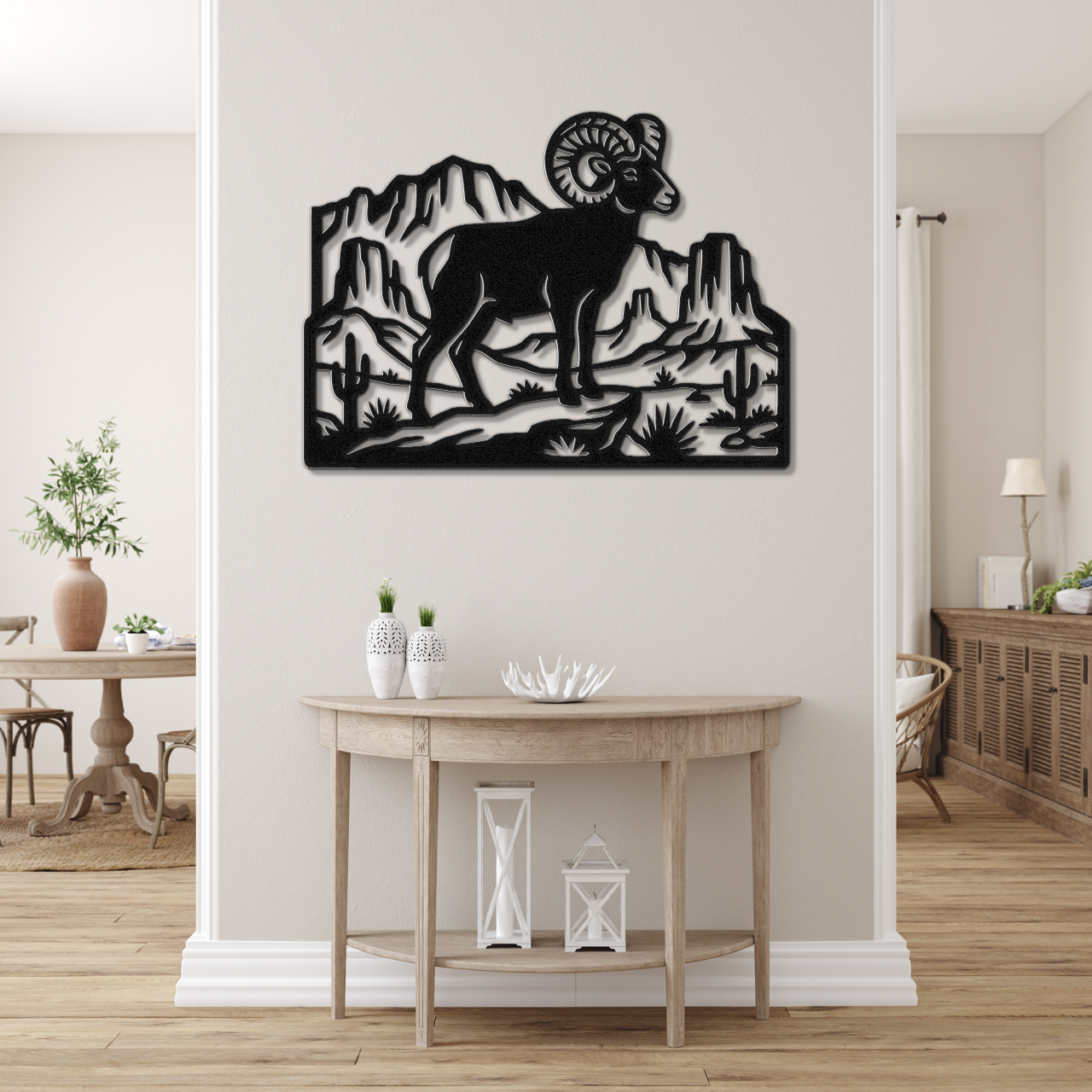 Bighorn Sheep Metal Wall Art: Southwestern Silhouette, Weatherproof Steel | Rustic Ranch Decor, Indoor Outdoor | Bold Organic Design