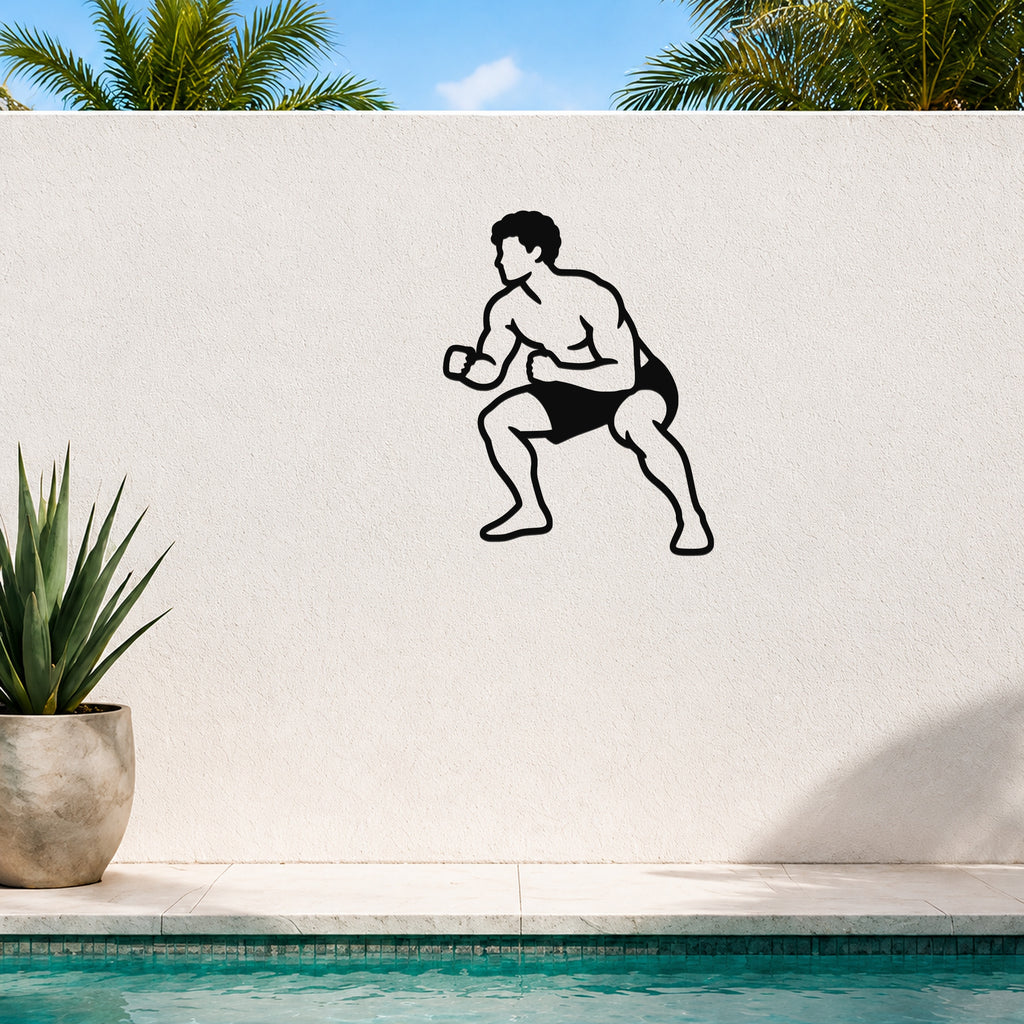 Male Wrestling Level Change waterproof steel metal wall art, mockup 3