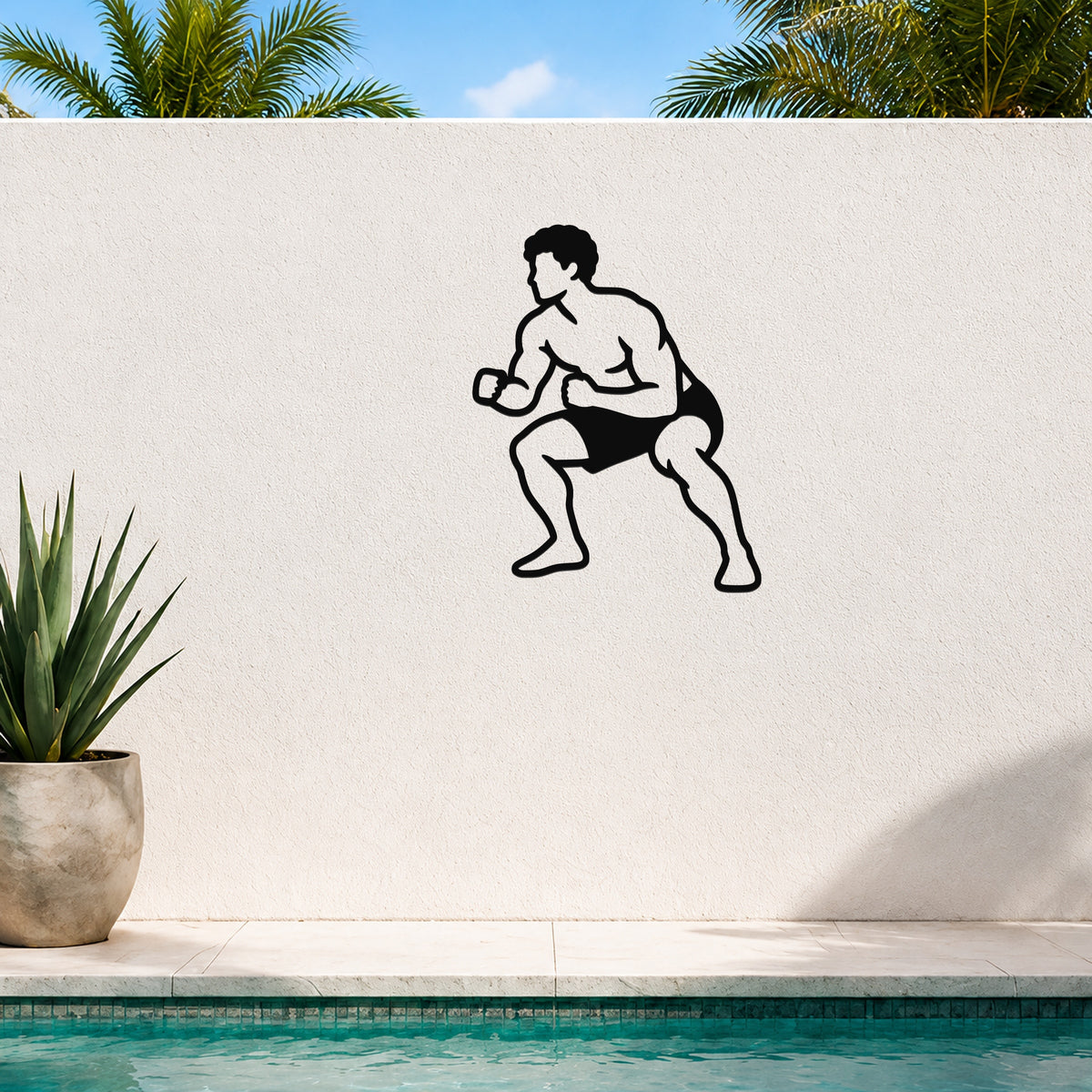 Male Wrestling Level Change waterproof steel metal wall art, mockup 3