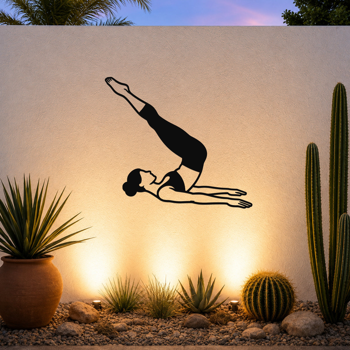 Female Classical Pilates Corkscrew waterproof steel metal wall art, mockup 3