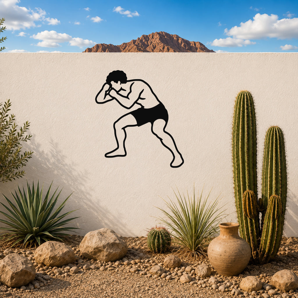 Male Wrestling Snap Down Motion waterproof steel metal wall art, mockup 3