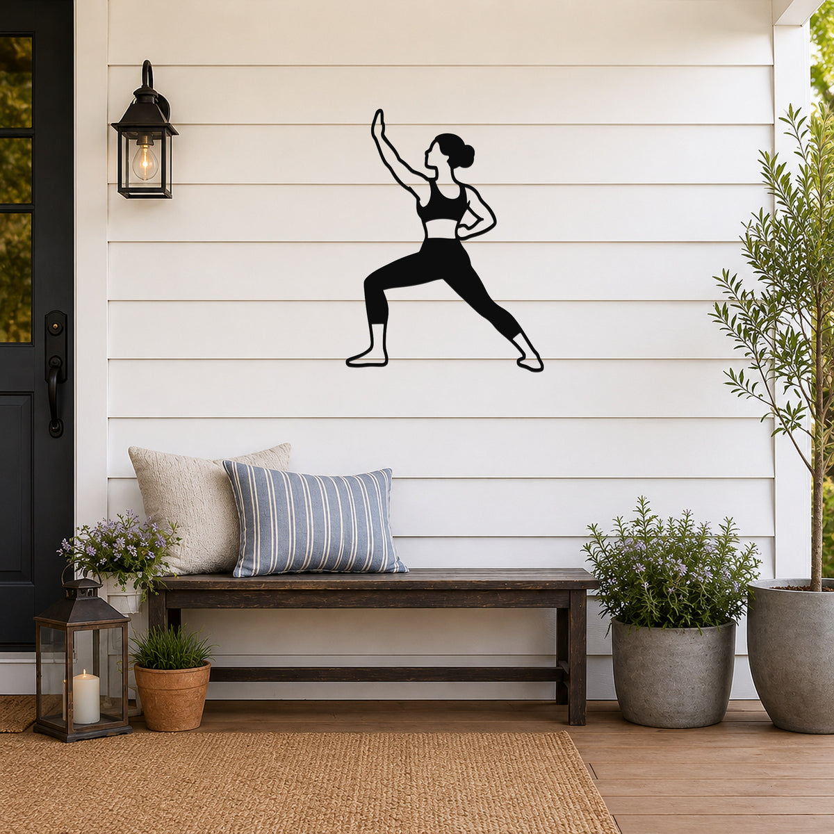 Female Karate Step Back Block waterproof steel metal wall art, mockup 3