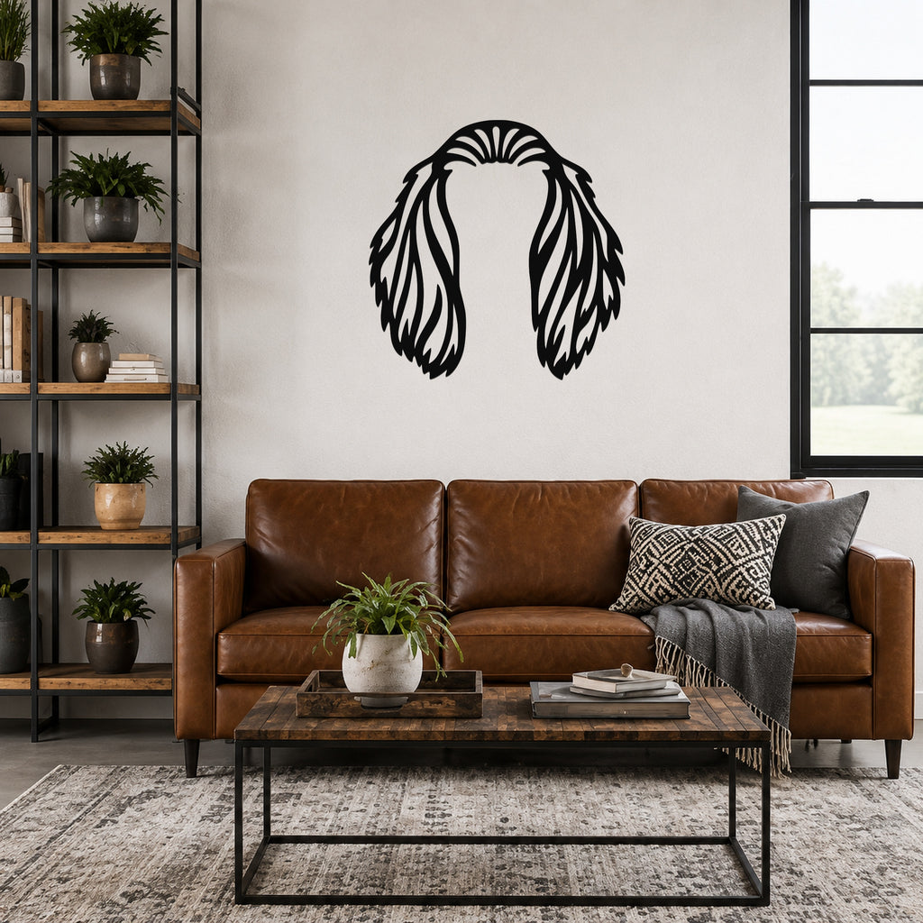 Long-haired Dachshund dog ear waterproof metal wall art, mockup 3