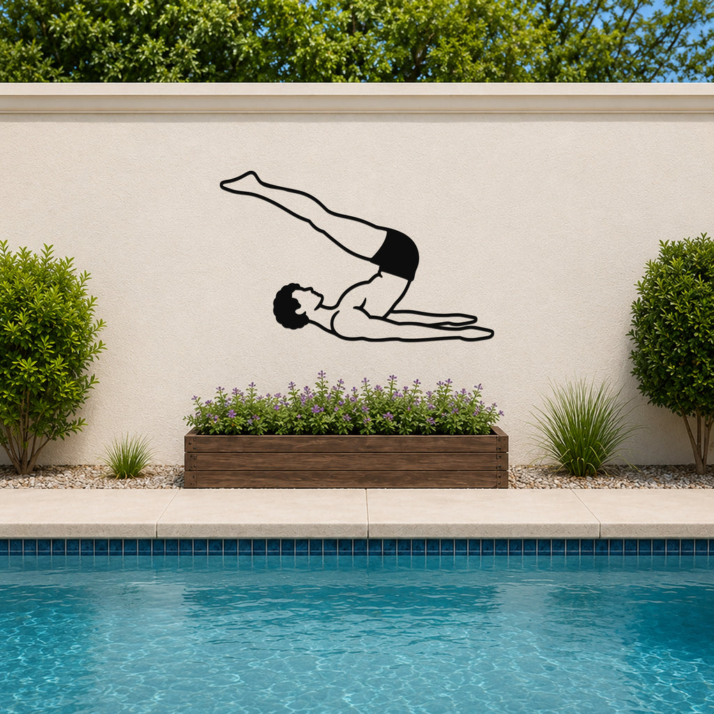 Male Classical Pilates Jack Knife waterproof steel metal wall art, mockup 3