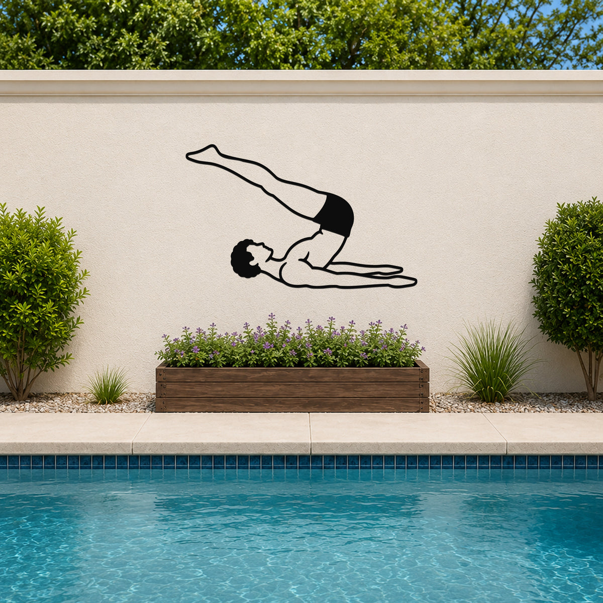 Male Classical Pilates Jack Knife waterproof steel metal wall art, mockup 3