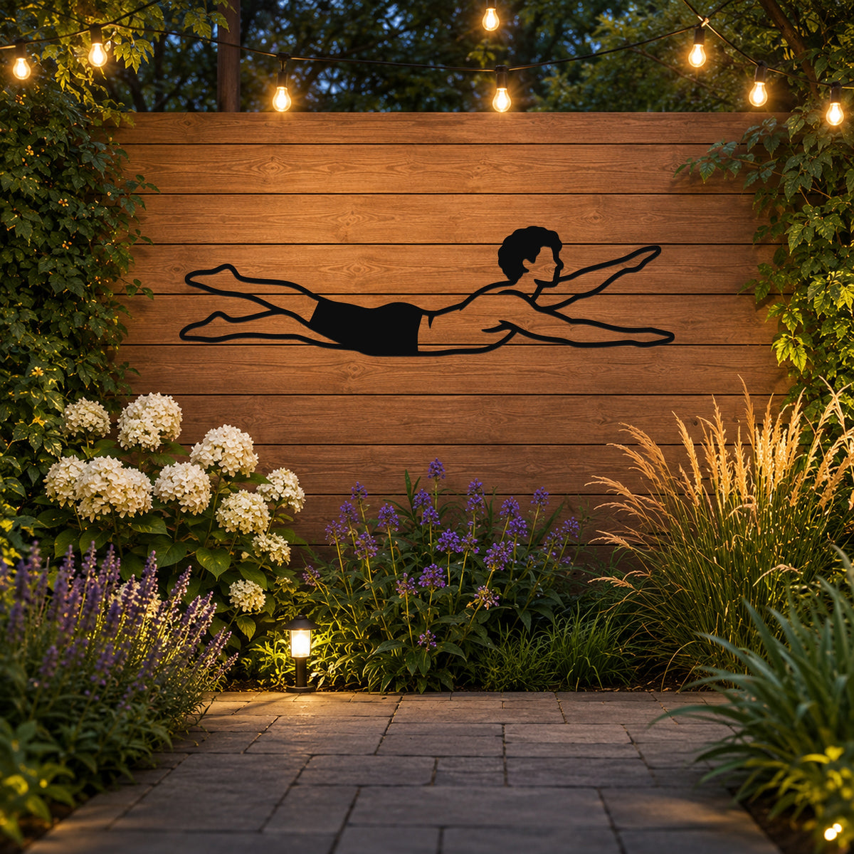 Male Classical Pilates Swimming waterproof steel metal wall art, mockup 3