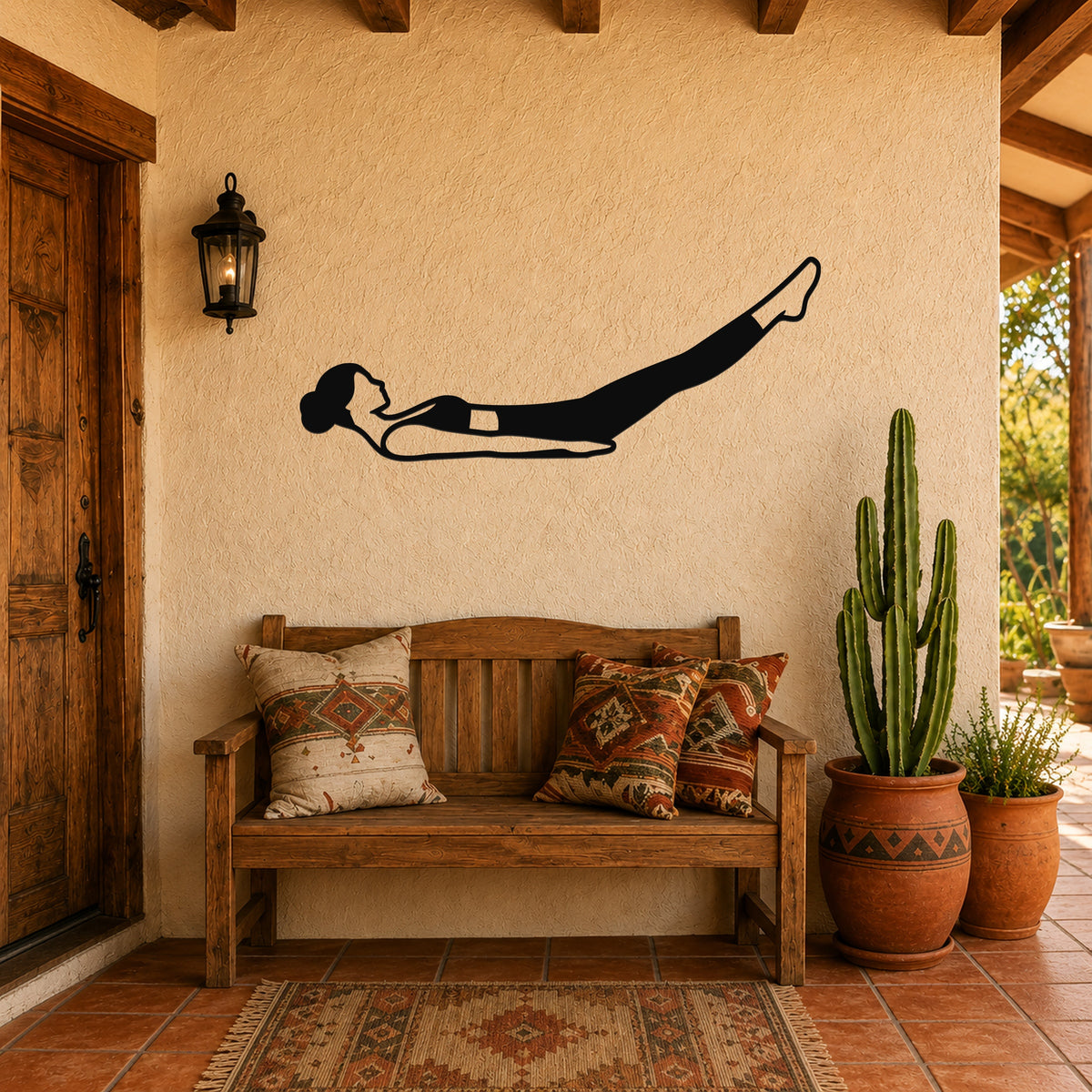 Female Classical Pilates Hundred waterproof steel metal wall art, mockup 3
