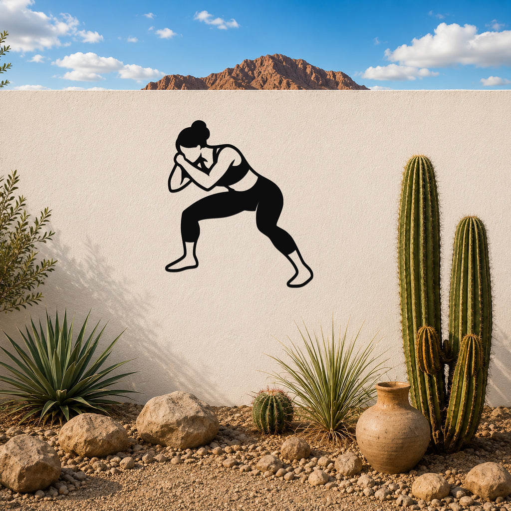 Female Wrestling Front Headlock Hold waterproof steel metal wall art, mockup 3