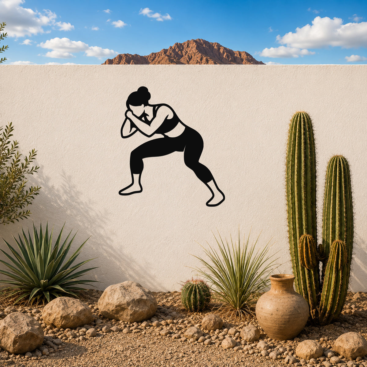 Female Wrestling Front Headlock Hold waterproof steel metal wall art, mockup 3