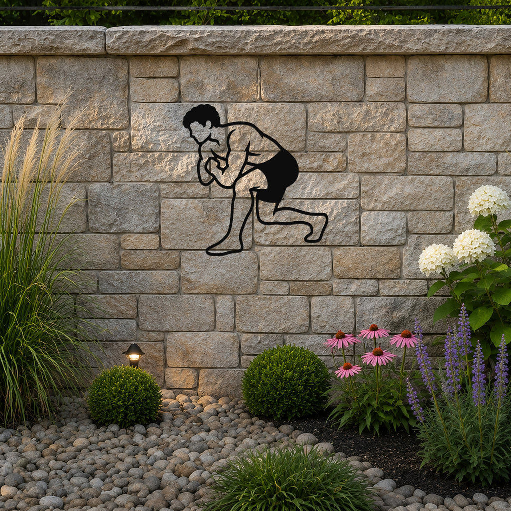Male Wrestling Single Leg Entry waterproof steel metal wall art, mockup 3