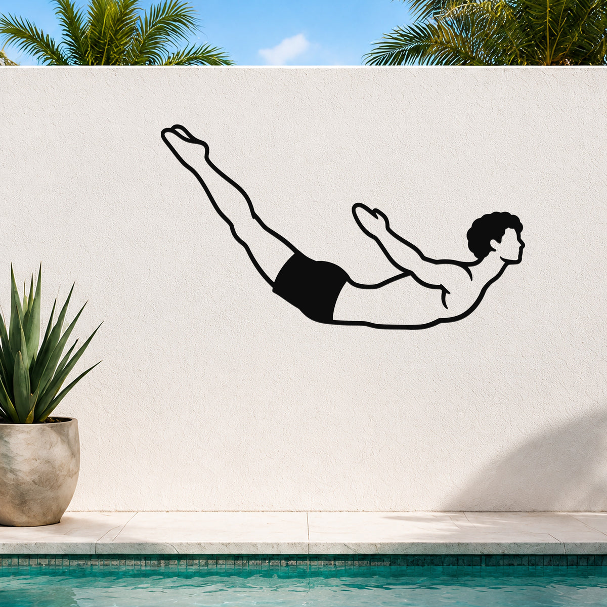 Male Classical Pilates Swan Dive waterproof steel metal wall art, mockup 3