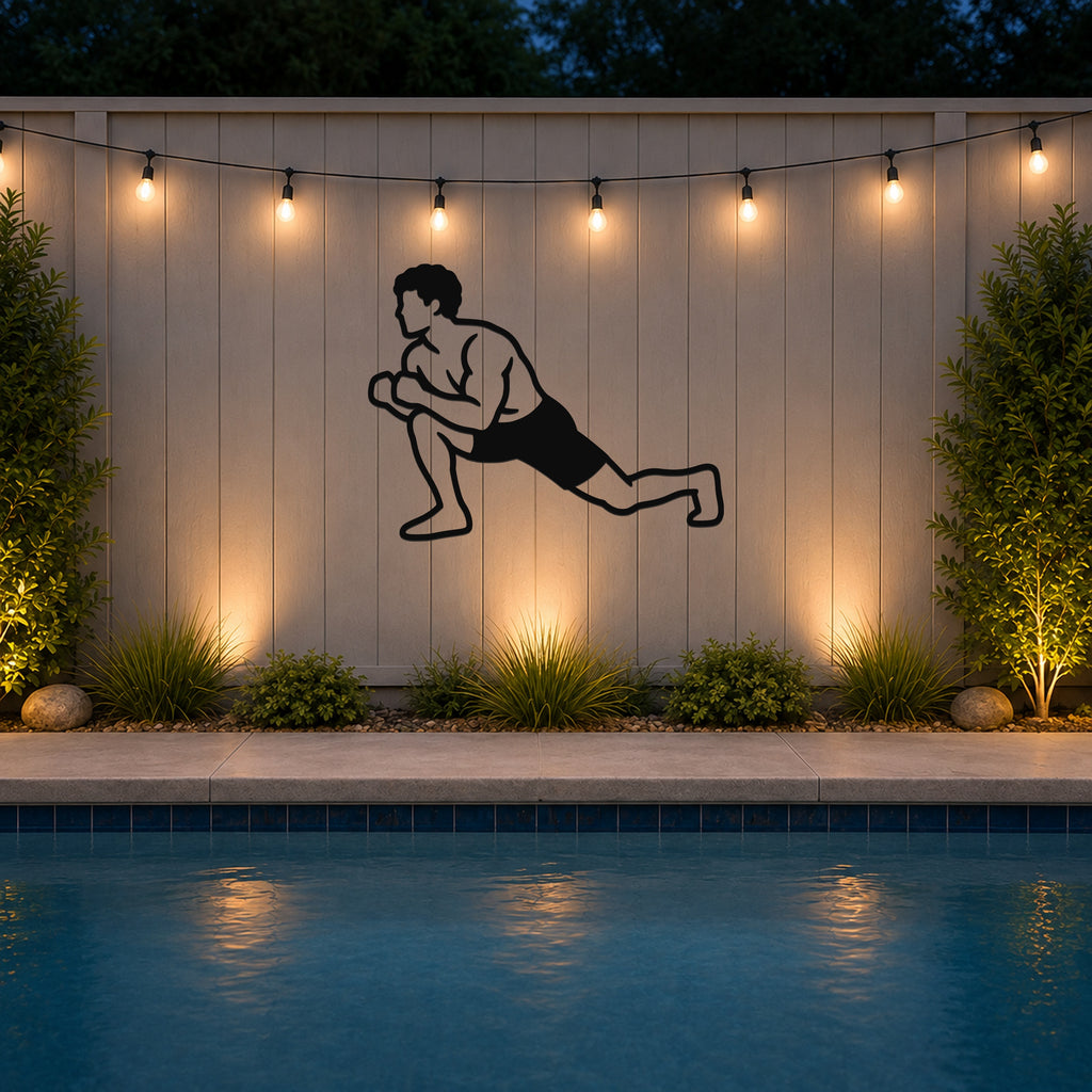 Male Wrestling Shot Entry Drill waterproof steel metal wall art, mockup 3