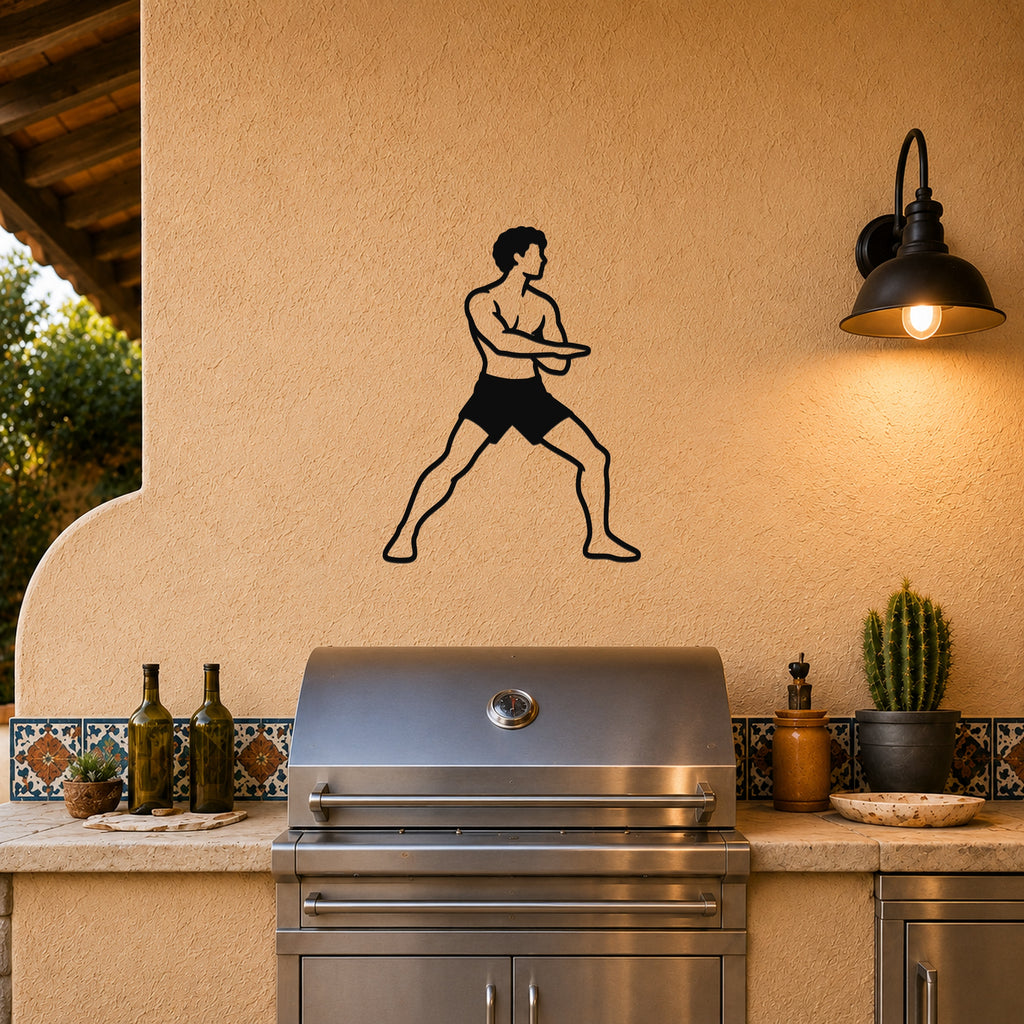 Male Karate Downward Block waterproof steel metal wall art, mockup 3