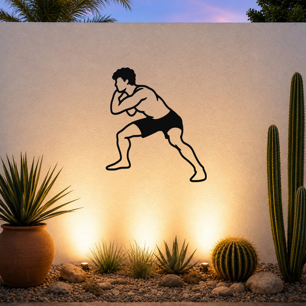 Male Wrestling Overhook Control waterproof steel metal wall art, mockup 3