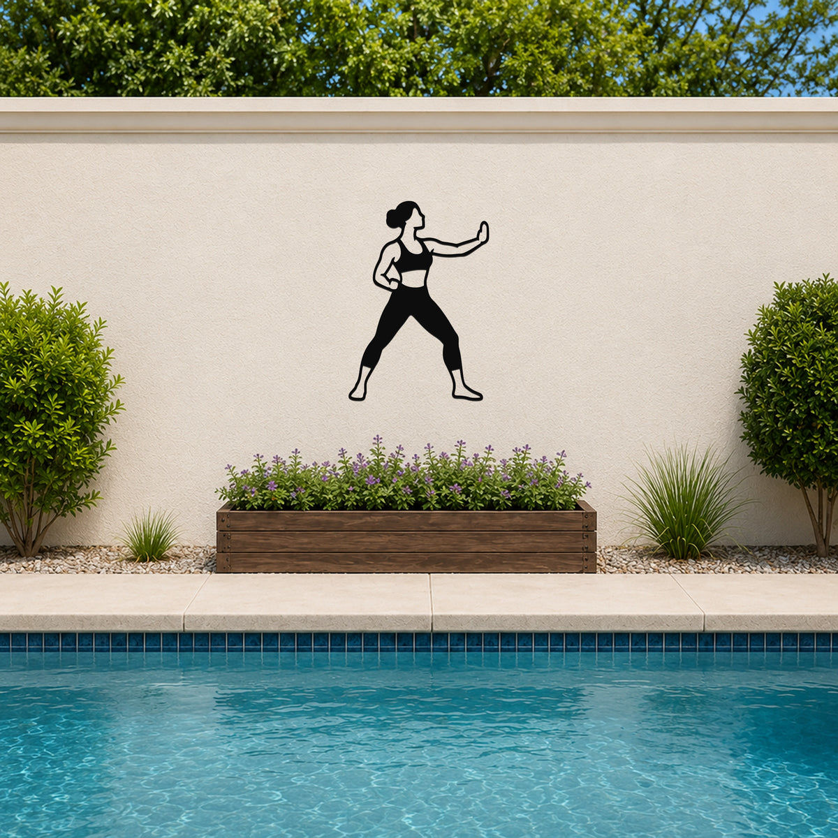 Female Karate Inside Block waterproof steel metal wall art, mockup 3