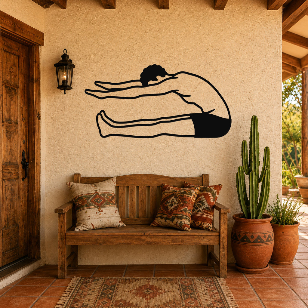 Male Classical Pilates Roll Up waterproof steel metal wall art, mockup 3