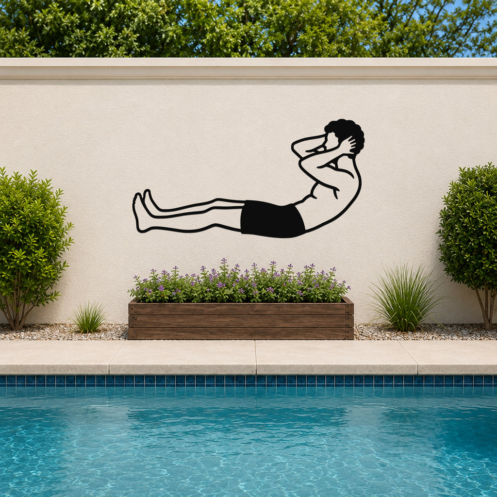 Male Classical Pilates Neck Pull waterproof steel metal wall art, mockup 3