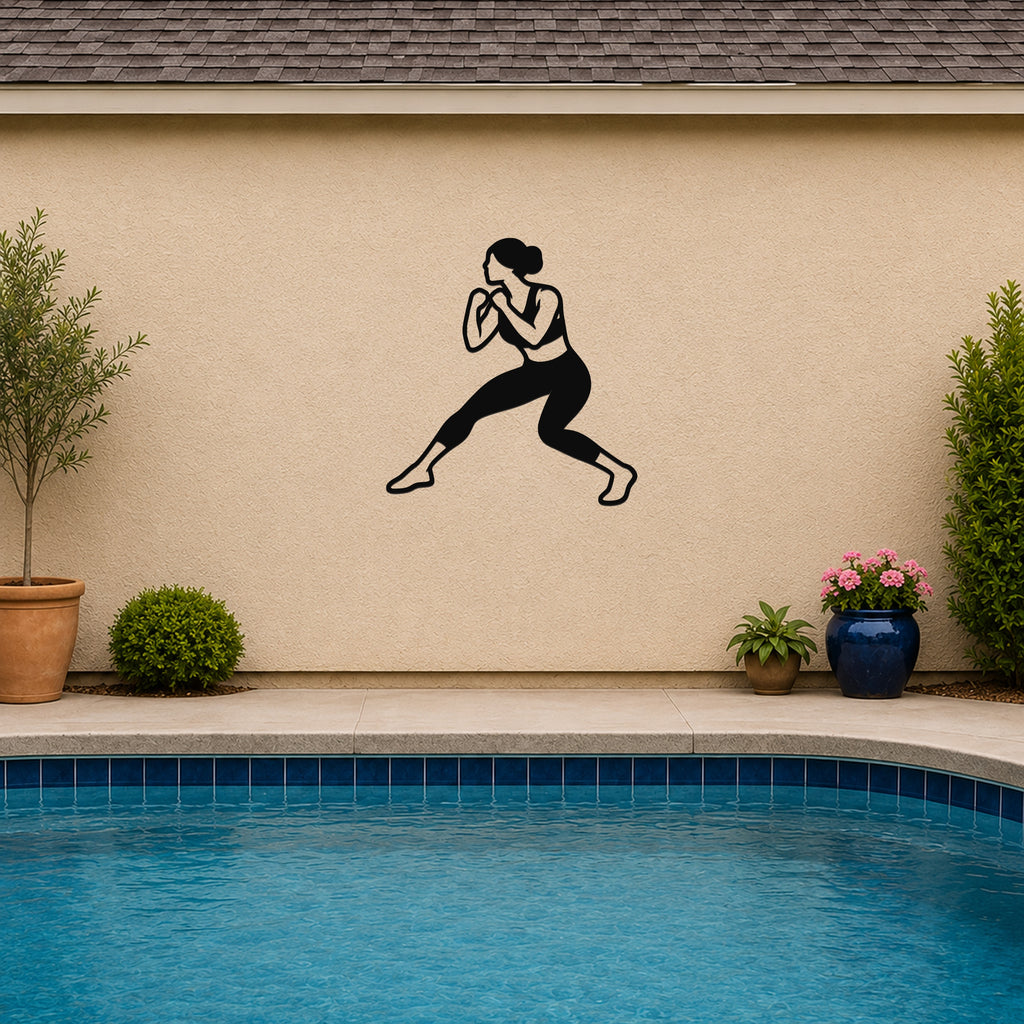 Female Wrestling Back Step Defense waterproof steel metal wall art, mockup 3