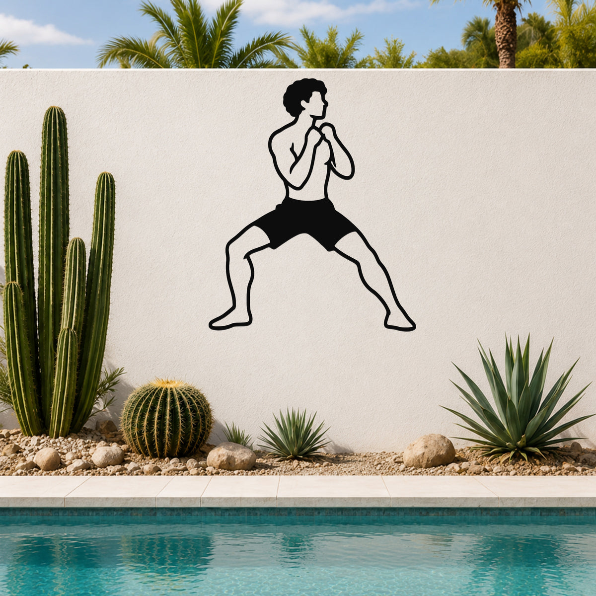 Male Karate Horse Stance Guard waterproof steel metal wall art, mockup 3
