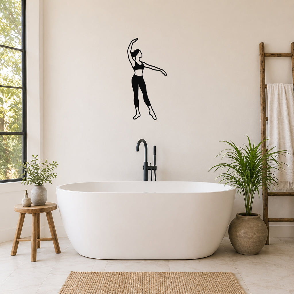 Female Ballet Effacé devant waterproof steel metal wall art, mockup 3