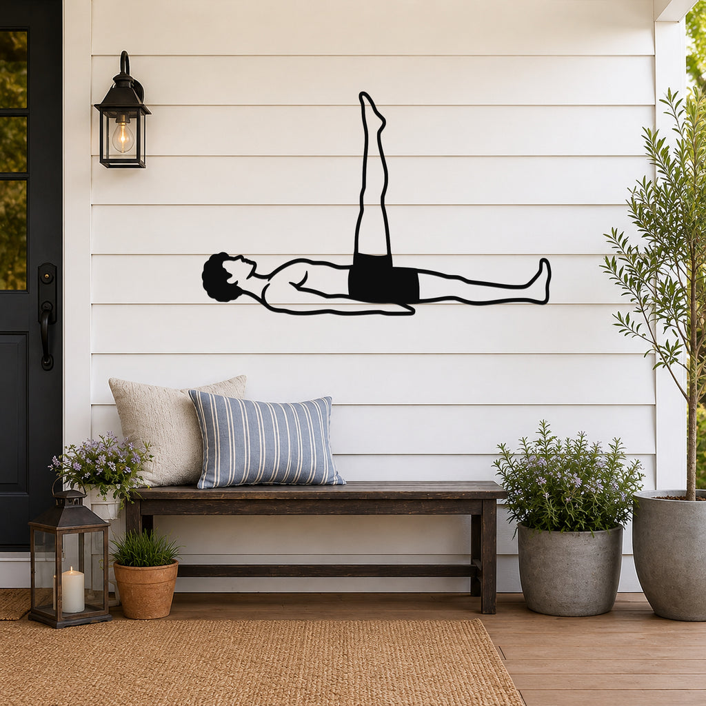 Male Classical Pilates One Leg Circle waterproof steel metal wall art, mockup 3