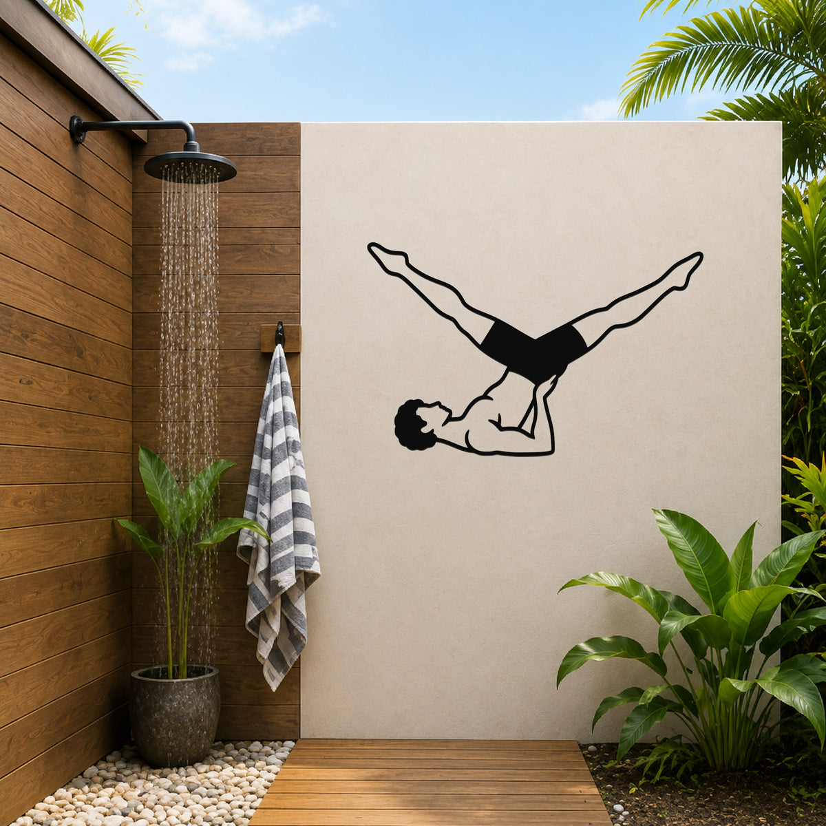 Male Classical Pilates Scissors waterproof steel metal wall art, mockup 3