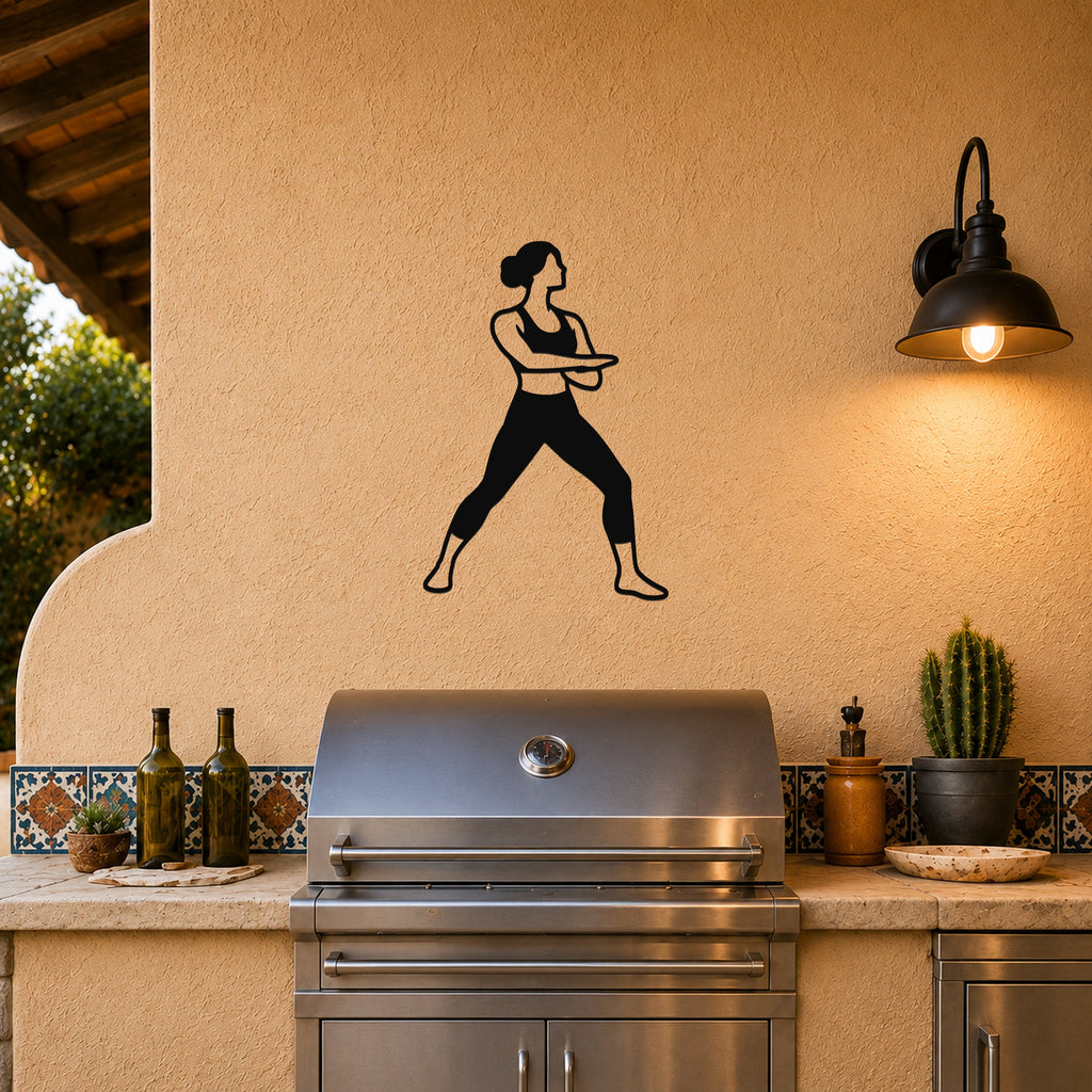 Female Karate Downward Block waterproof steel metal wall art, mockup 3