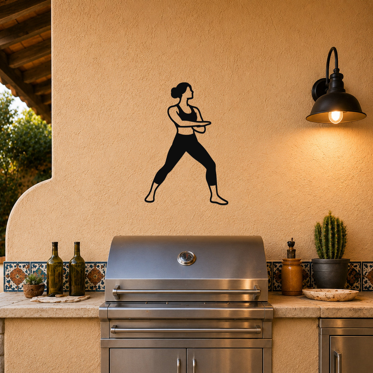 Female Karate Downward Block waterproof steel metal wall art, mockup 3